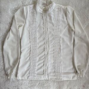 Elegant White Chiffon Blouse with Ruffle Collar